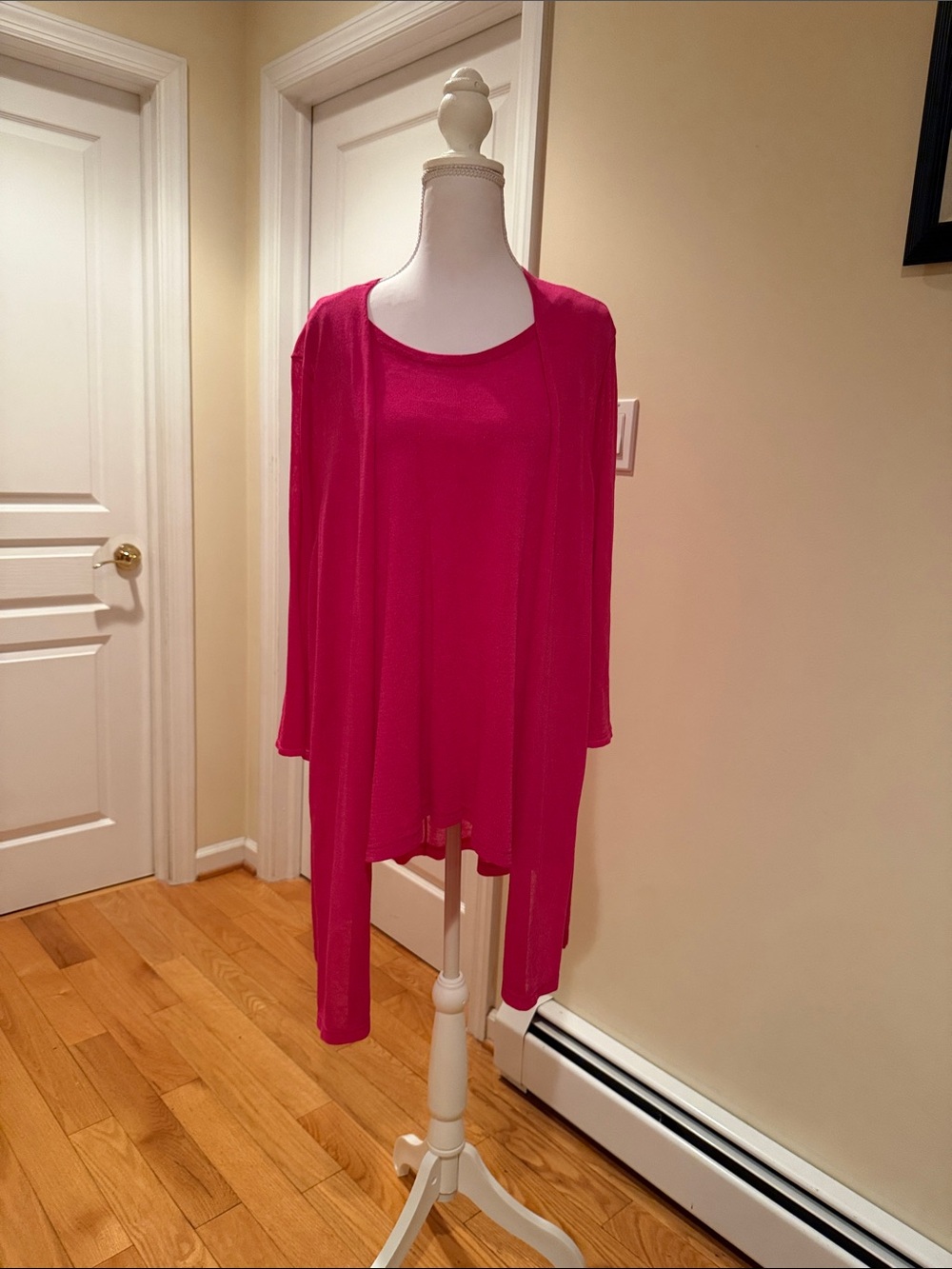 Chico's 2 piece Sleeveless Tank Top and Open Cardigan in Bright Fuchsia